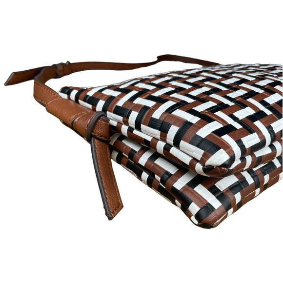 Frye & Co Faux Leather Brown Black & White Print Women's Crossbody Shoulder Bag - Picture 5 of 16